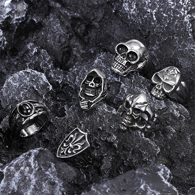 Black Skull Finger Ring Stainless Steel Rings Wholesale