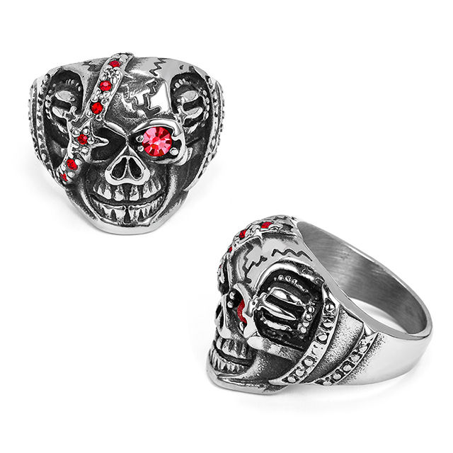 Stainless Steel Red Face Skull Handsome Ring Wholesale
