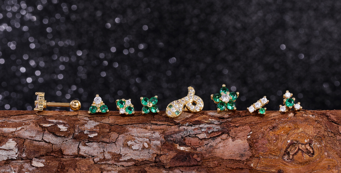 Green gems ear piercing jewelry Green gems ear piercing jewelry
