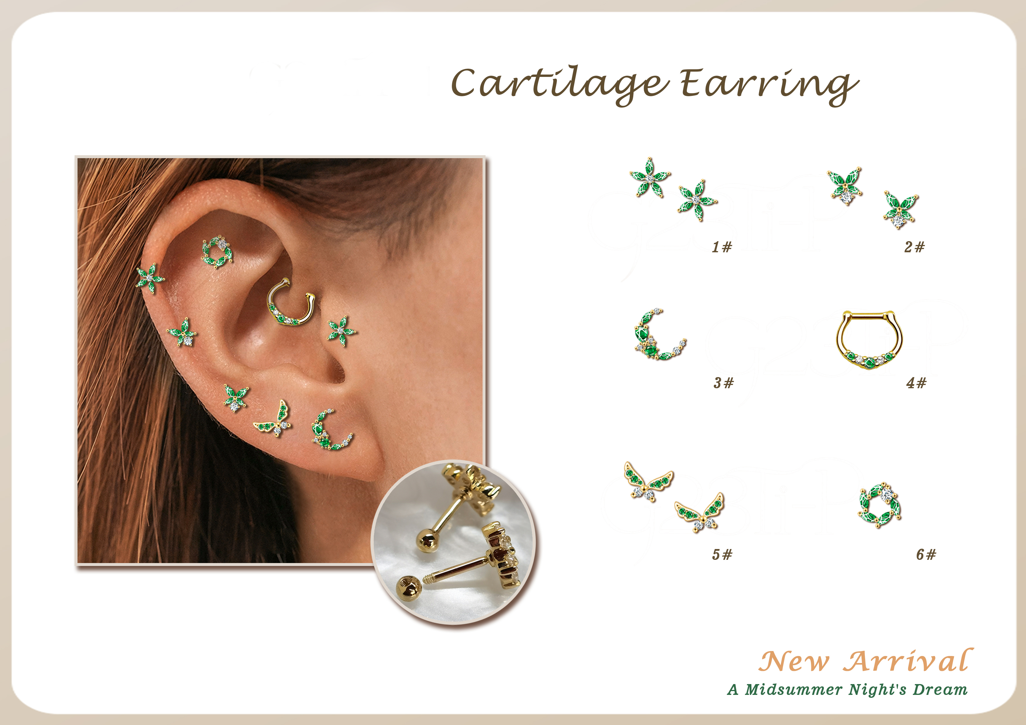 New gem shapes ear piercing jewelry New gem shapes ear piercing jewelry