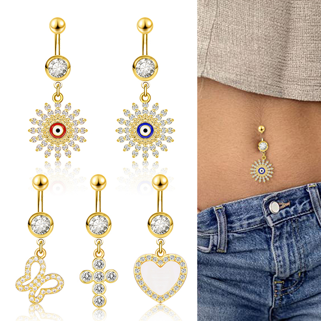 Stainless Steel Evils Eyes Cross Shell Belly Ring NQH005