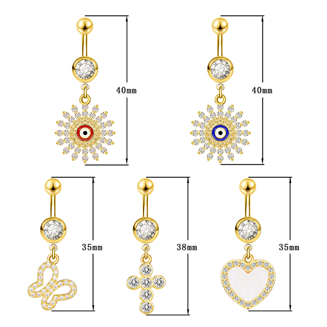 Stainless Steel Evils Eyes Cross Shell Belly Ring NQH005