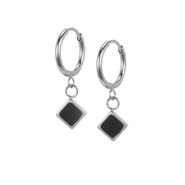 ER001 316 Stainless Steel Black Drop Oil Little Square Pendant Earrings