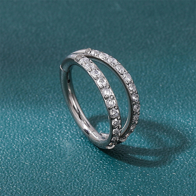 Double Diamond Nose Piercing Hoop Titanium Bull Ring Nose Piercing Wholesale