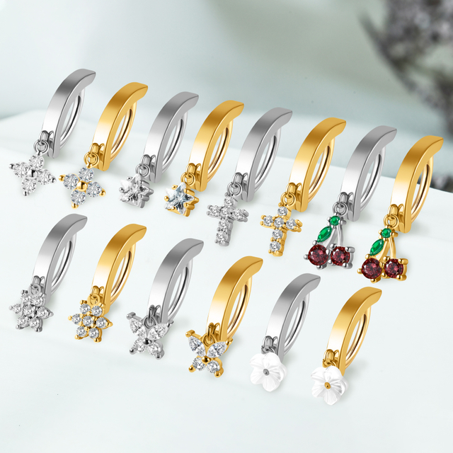Cherry Cross Flower Star Charm Navel Button Rings QHSB-00153GD