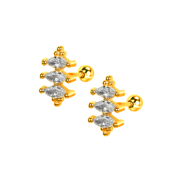 ED002 316 Stainless Steel 3pcs Zircon Stones Earring Piercing Stud