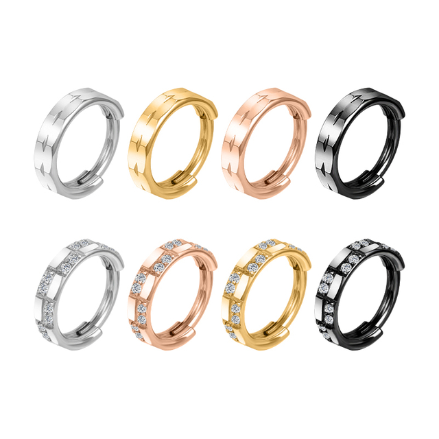 Stainless Steel Hoop Nose Ring Diamond Segment Clicker NBH019BK-ST8