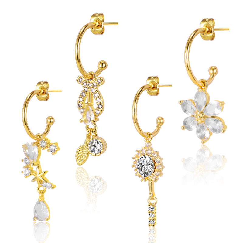 Stainless Steel Drop Stud Earrings Flower Dangle NEH053GD-SB-1