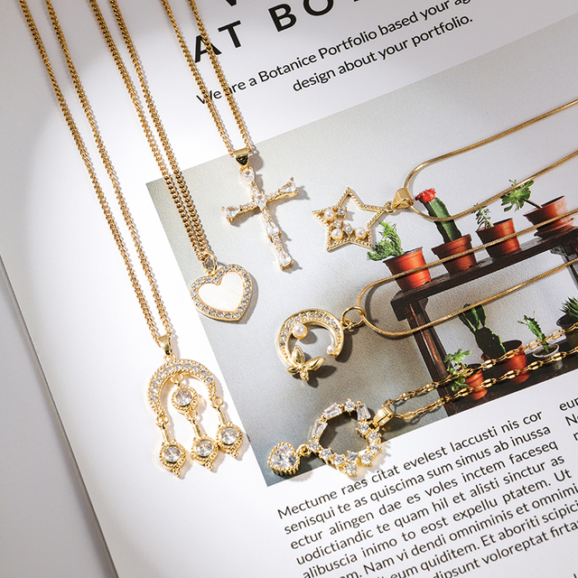 Stainless Steel Pendant Necklace Moon And Star NXL156GD-SB-1