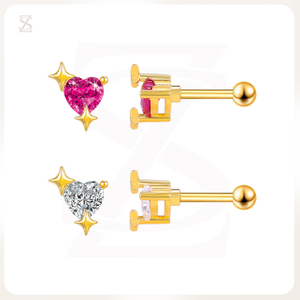 Pink Bubble Series Heart Zircon Star Cartilage Earrings Jewelry Wholesale