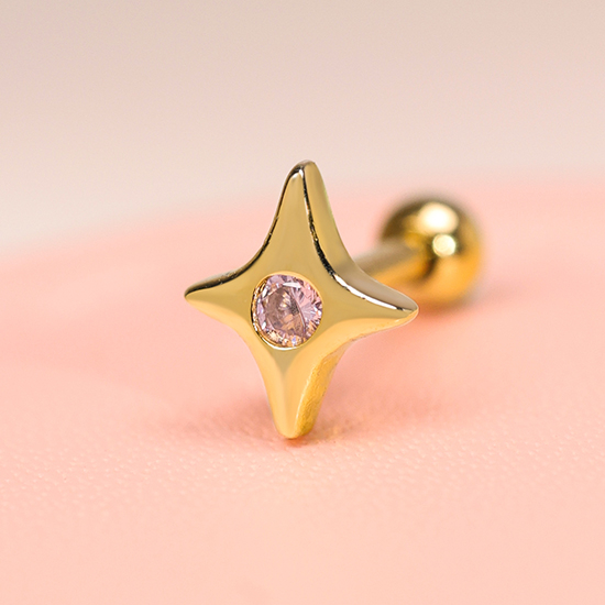 Pink Bubble Star Sparkling Custom Pierced Ear Lobe Stud Earrings