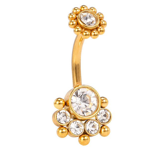 Stainless Steel Pendant Round Shiny Zircon Belly Button Ring