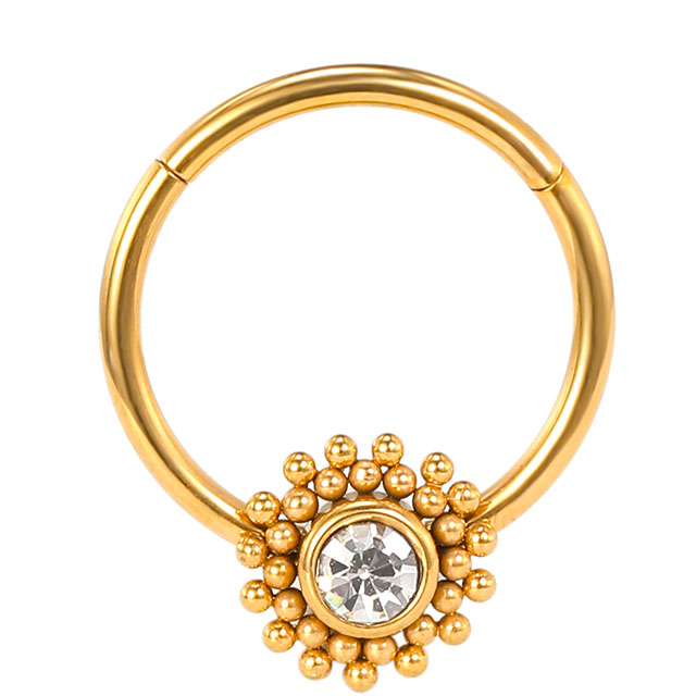 Stainless steel inlaid luxury lotus delicate nose ring