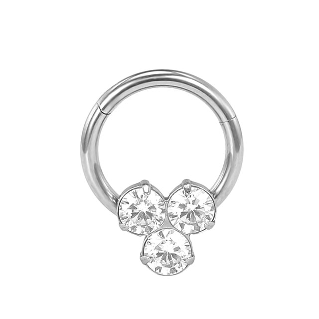 Stainless Steel Shiny Hasite Diamond Arrangement Open Nose Ring