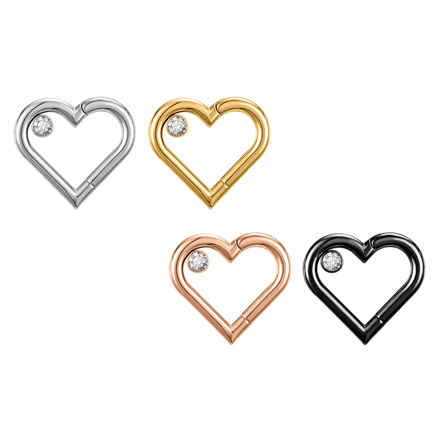 Hypoallergenic Heart Zircon Seamless Clicker Piercing Ring NBH012BKWH-ST8