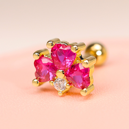 Pink Bubble Series Three Heart Zircon Cartilage Earrings Jewelry Wholesale