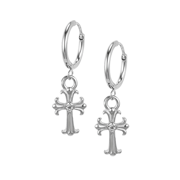 ER006 316 Stainless Steel Little Zircon CROSS Pendant Drop Earrings