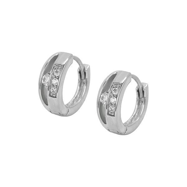 ER009 Brass Zircon Stone Set Earring Hoops Huggies
