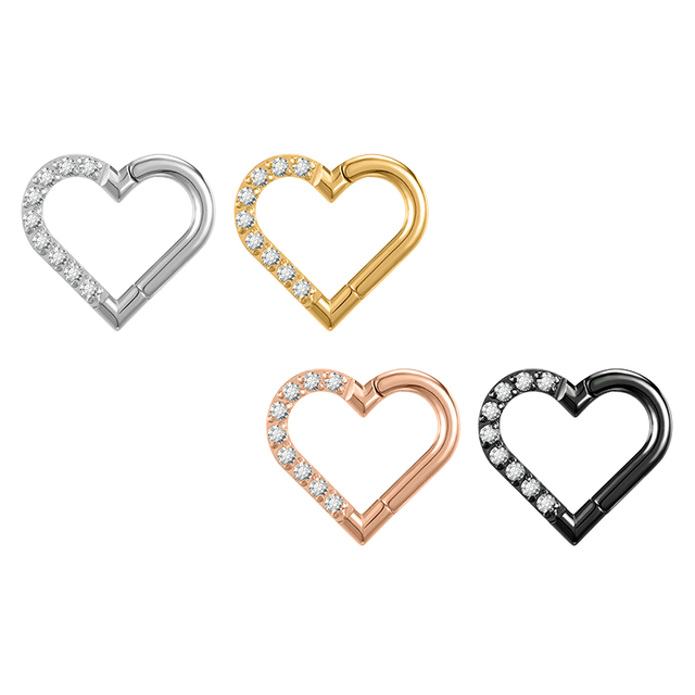  Surgical Steel Diamond Heart Septum Nose Piercing Jewelry NBH011BKWH-ST8
