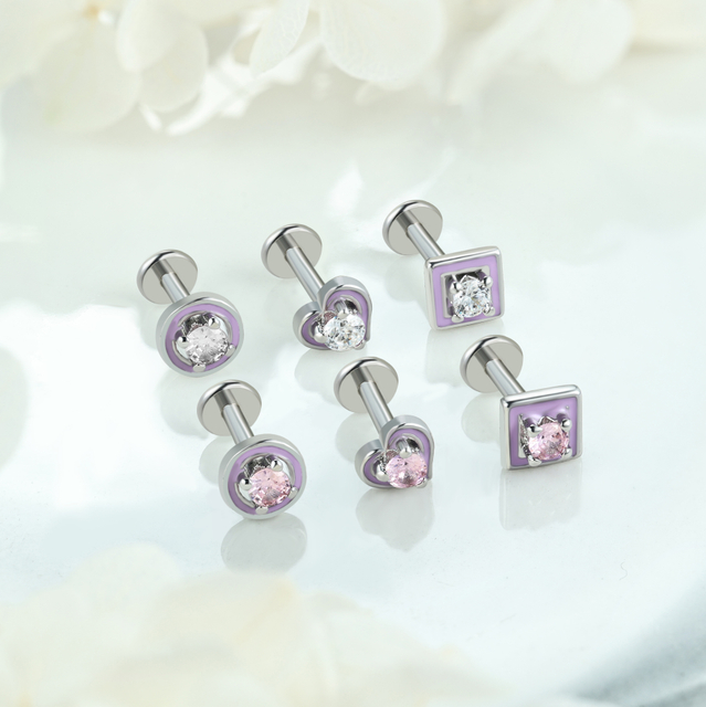 Lavender Series Heart Labret Flat Back Stud Earring NCB-CDSB-250055SR