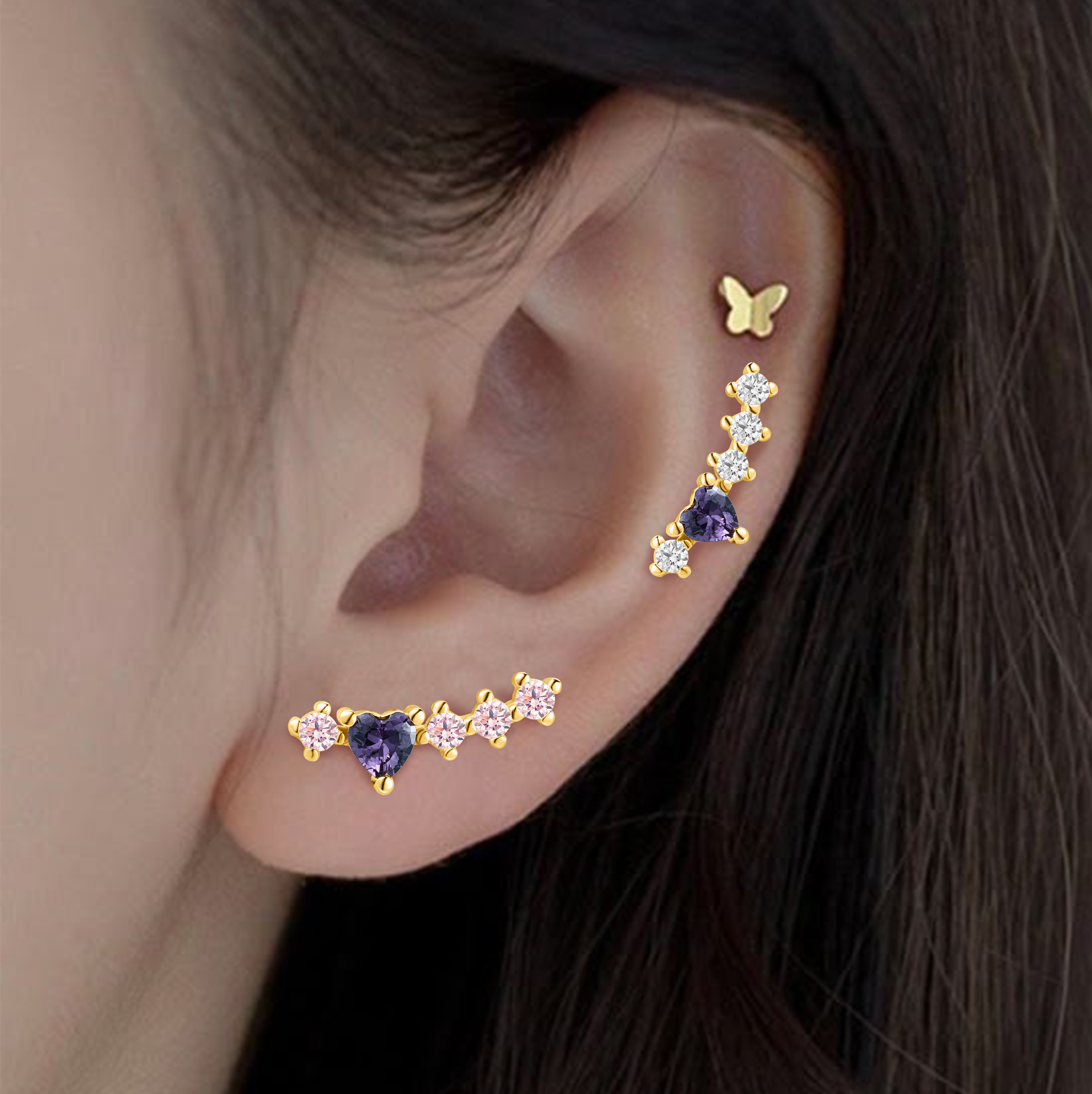 Lavender Series Stainless Steel Ear Labret Flat Back Stud Earring Jewelry NCB-CDSB-250041GD