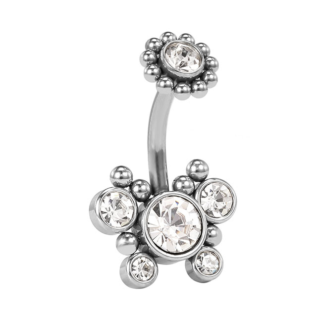 Stainless Steel Lotus Head Inlaid Shiny Zircon Navel Ring