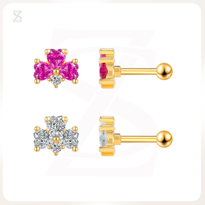Pink Bubble Series Three Heart Zircon Cartilage Earrings Jewelry Wholesale