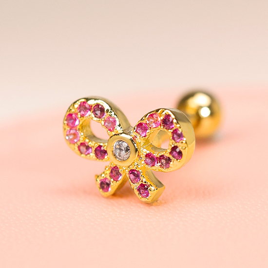 Pink Bubble Bow Custom Pierced Ear Lobe Stud Earrings