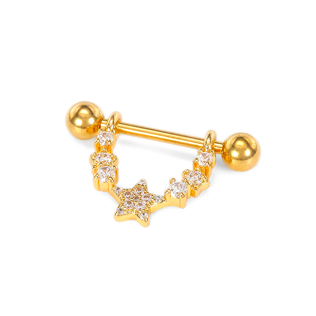 14 Gauge Sexy Star Zircon Surgical Steel Nipple Rings Factory