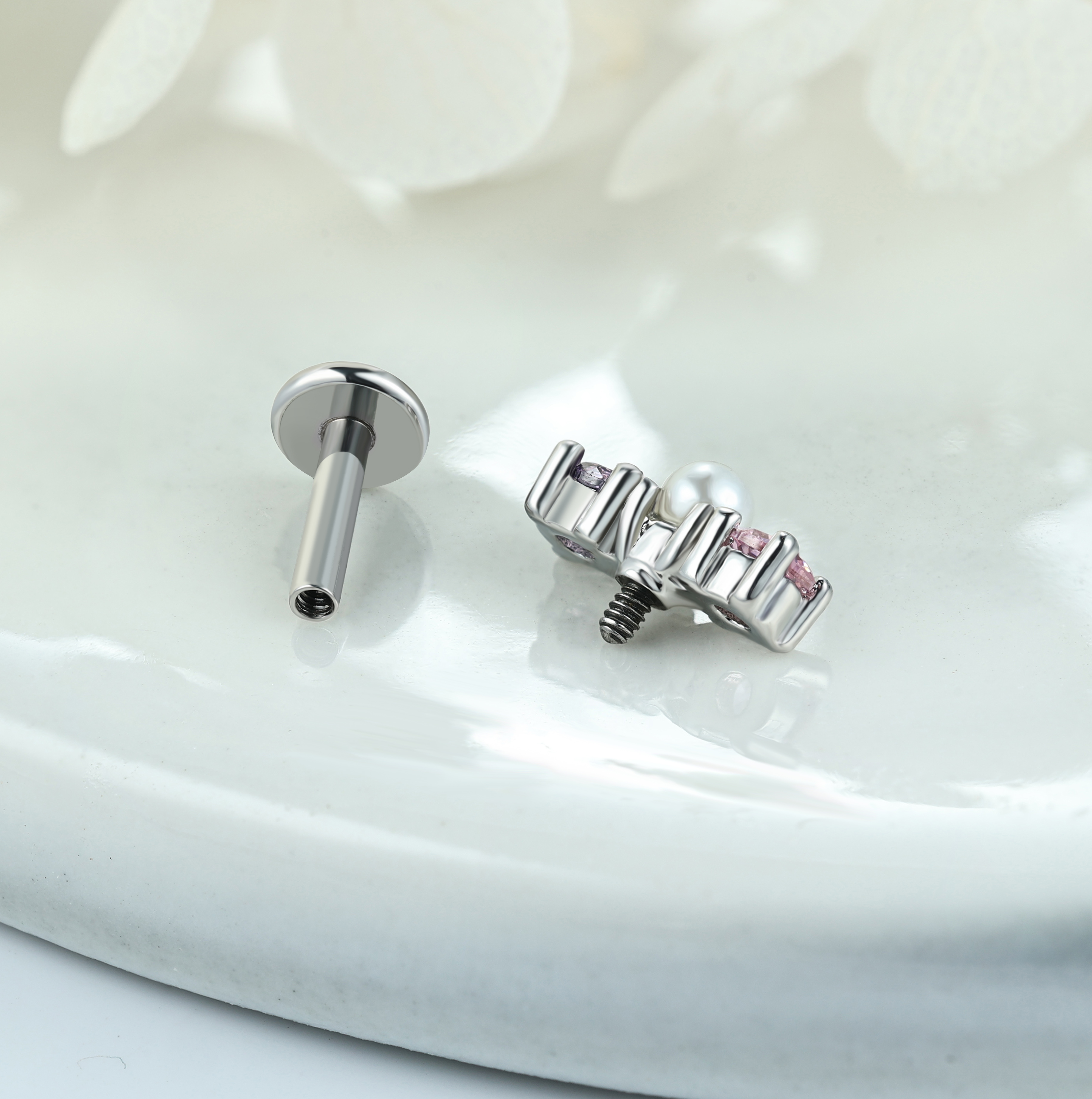 Lavender Series Heart Labret Flat Back Stud Earring NCB-CDSB-250055SR