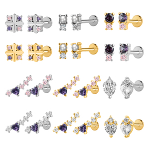 Lavender Series Stainless Steel Ear Labret Flat Back Stud Earring Jewelry NCB-CDSB-250041GD