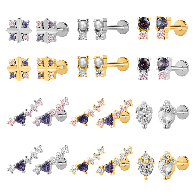 Lavender Series Stainless Steel Ear Labret Flat Back Stud Earring Jewelry NCB-CDSB-250041GD
