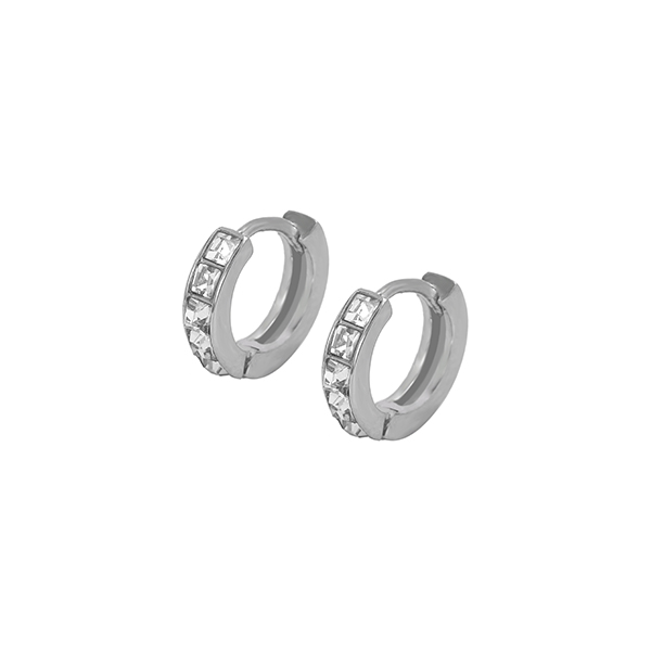 ER001 316 Stainless Steel Zircon Stone Set Earring Hoops