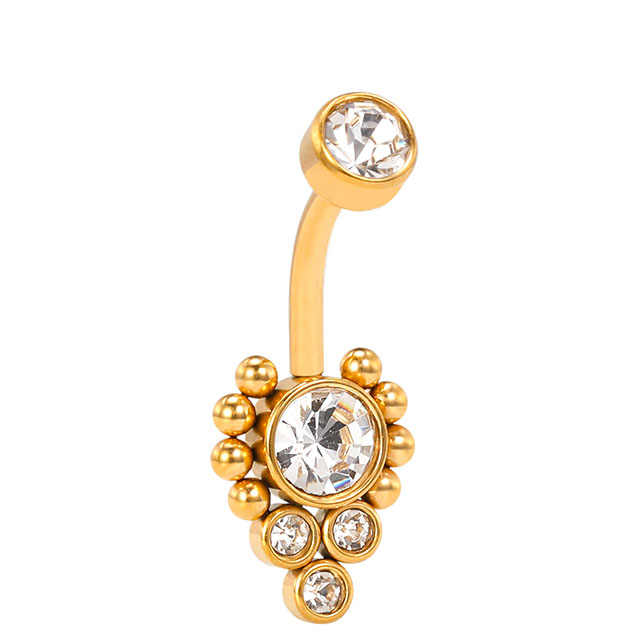 Stainless Steel Lotus Pendant Hao Stone Shiny Belly Button Ring