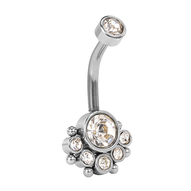 Stainless steel simple halite inlaid steel navel ring