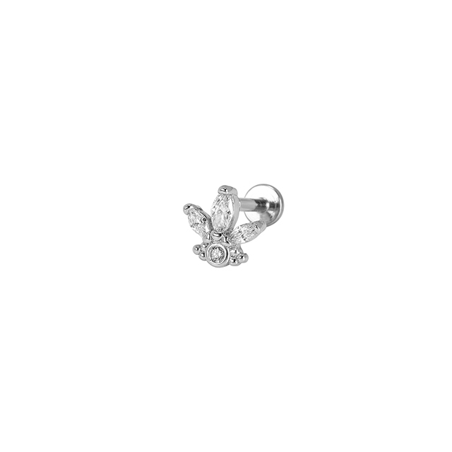 Stainless Steel Delicately Engraved Zircon Ladies Lip Ring