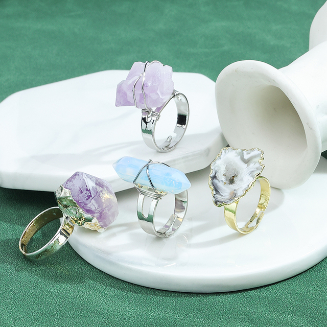 Druzy Natural Stone Vintage Adjustable Finger Rings NJZ002SRLB-1