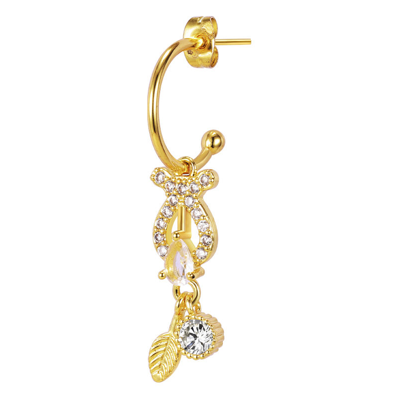 Stainless Steel Drop Stud Earrings Flower Dangle NEH053GD-SB-1