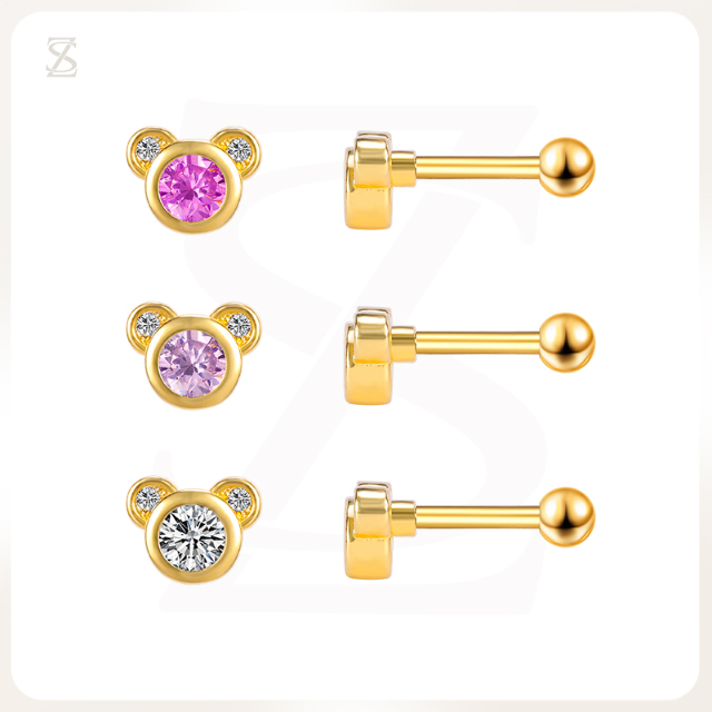 Pink Bubble Custom Pierced Ear Lobe Stud Earrings