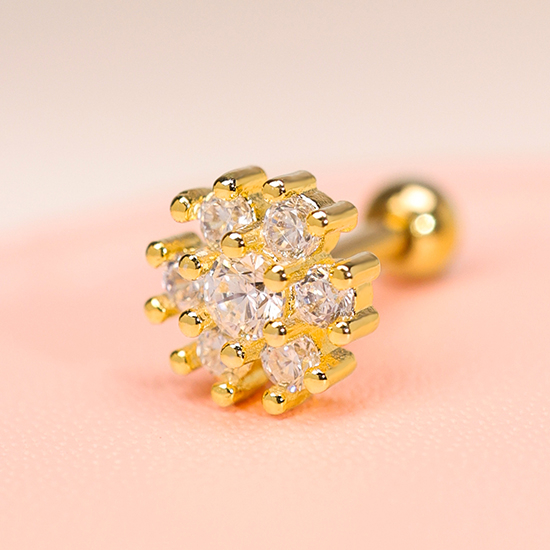 Pink Bubble Hexagon Flower Sparkling Custom Pierced Ear Lobe Stud Earrings