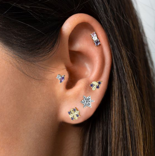 Lavender Series Flower Pearl Labret Piercing Stud Earring NCB-CDSB-250044GD