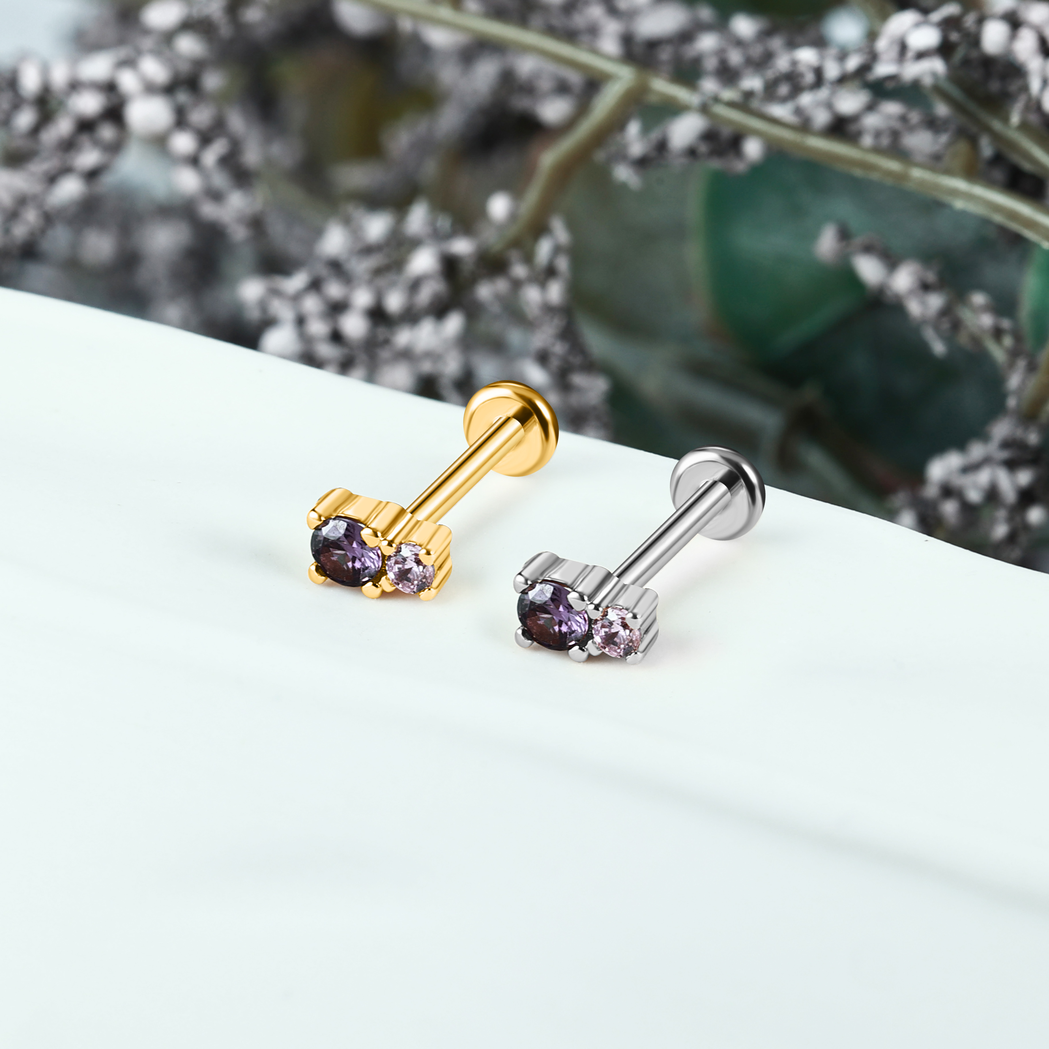 Lavender Series Stainless Steel Ear Labret Flat Back Stud Earring Jewelry NCB-CDSB-250041GD