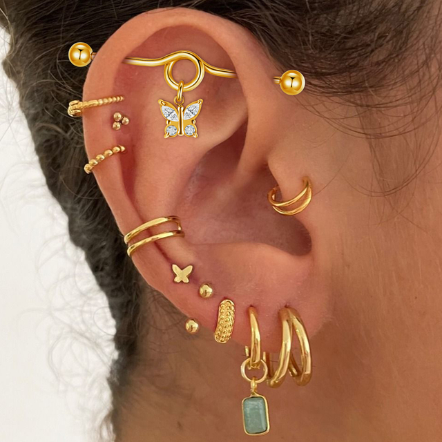 14G 38Mm Industrial Snake Butterfly Moon Ear Piercing Jewelry EGST-00287GD