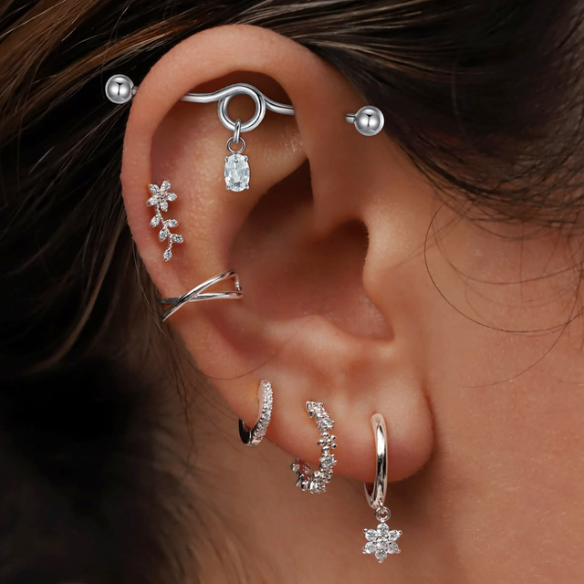 Star Heart Pendant Industrial Ear Cartilage Barbell Earring EGST-00277SR