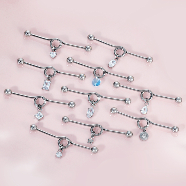 Star Heart Pendant Industrial Ear Cartilage Barbell Earring EGST-00277SR