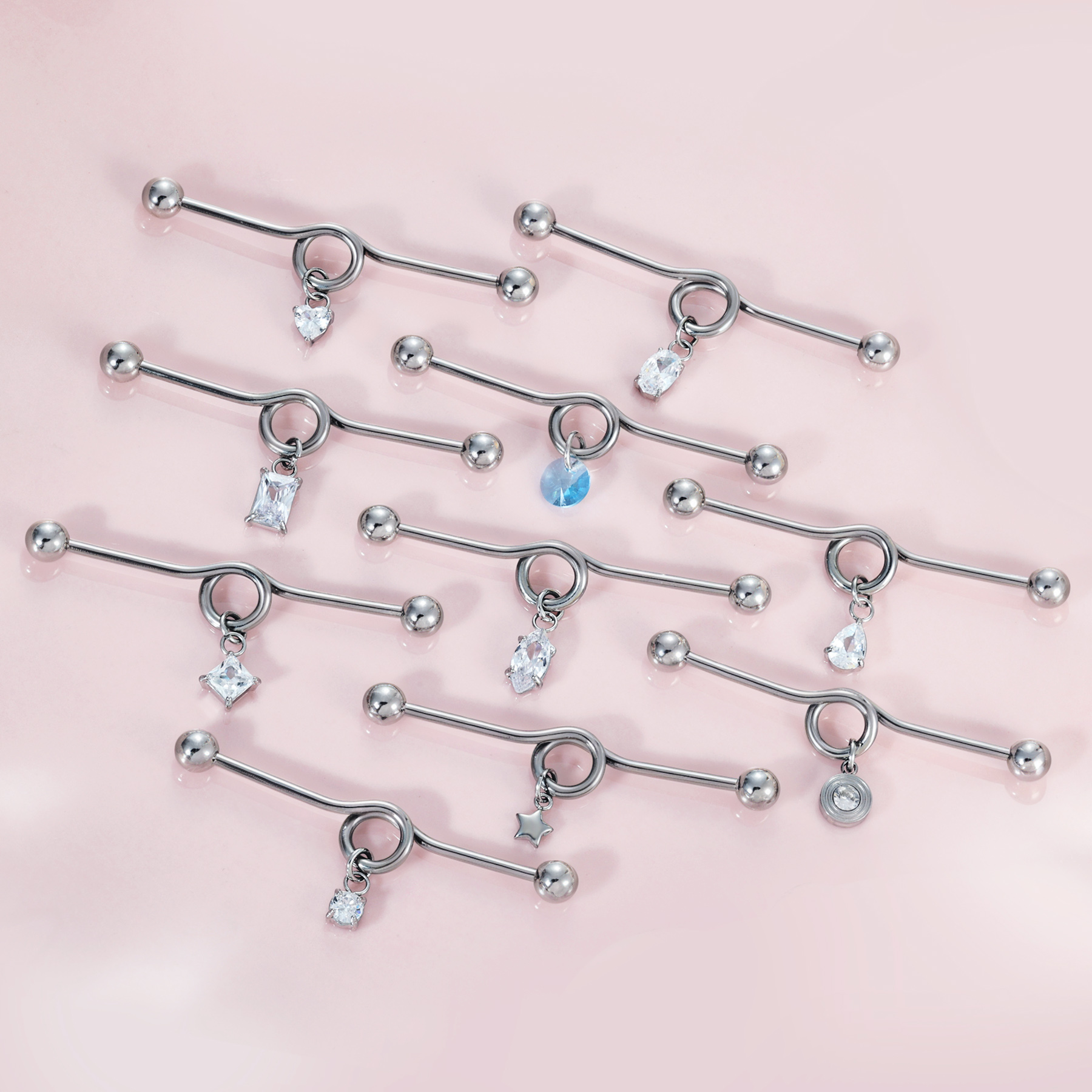 Star Heart Pendant Industrial Ear Cartilage Barbell Earring EGST-00277SR