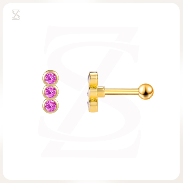 Pink Bubble Series Three Zircon Cartilage Earrings Jewelry Wholesale