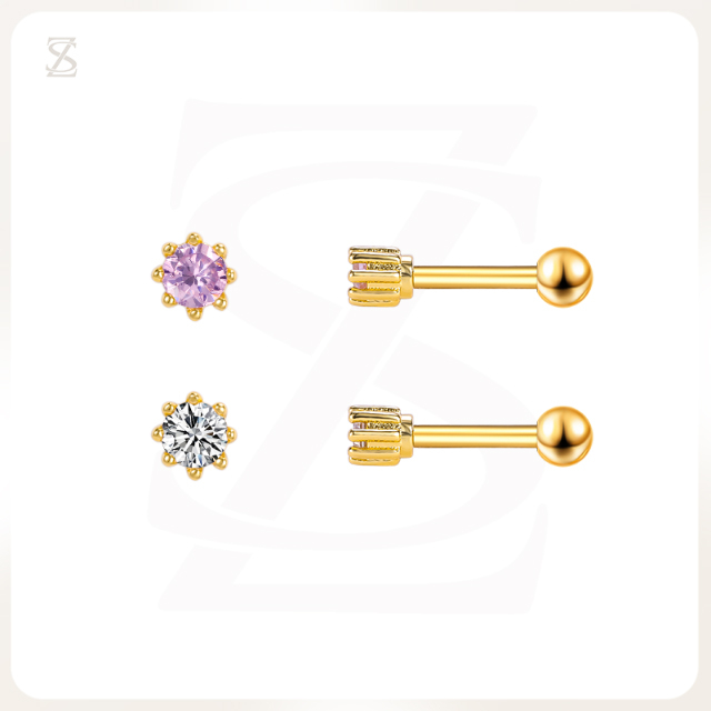 Pink Bubble Series Ear Piercing Earrings Clear Zircon Helix Piercing stud