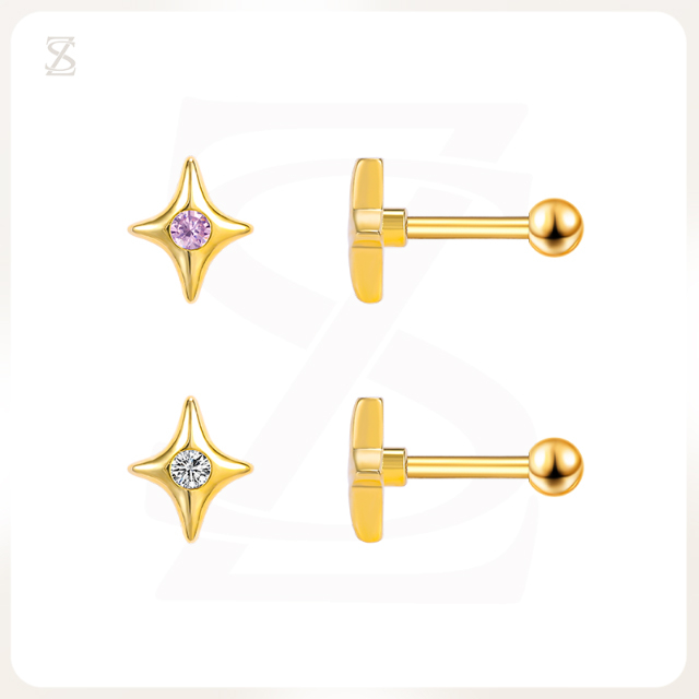 Pink Bubble Star Sparkling Custom Pierced Ear Lobe Stud Earrings