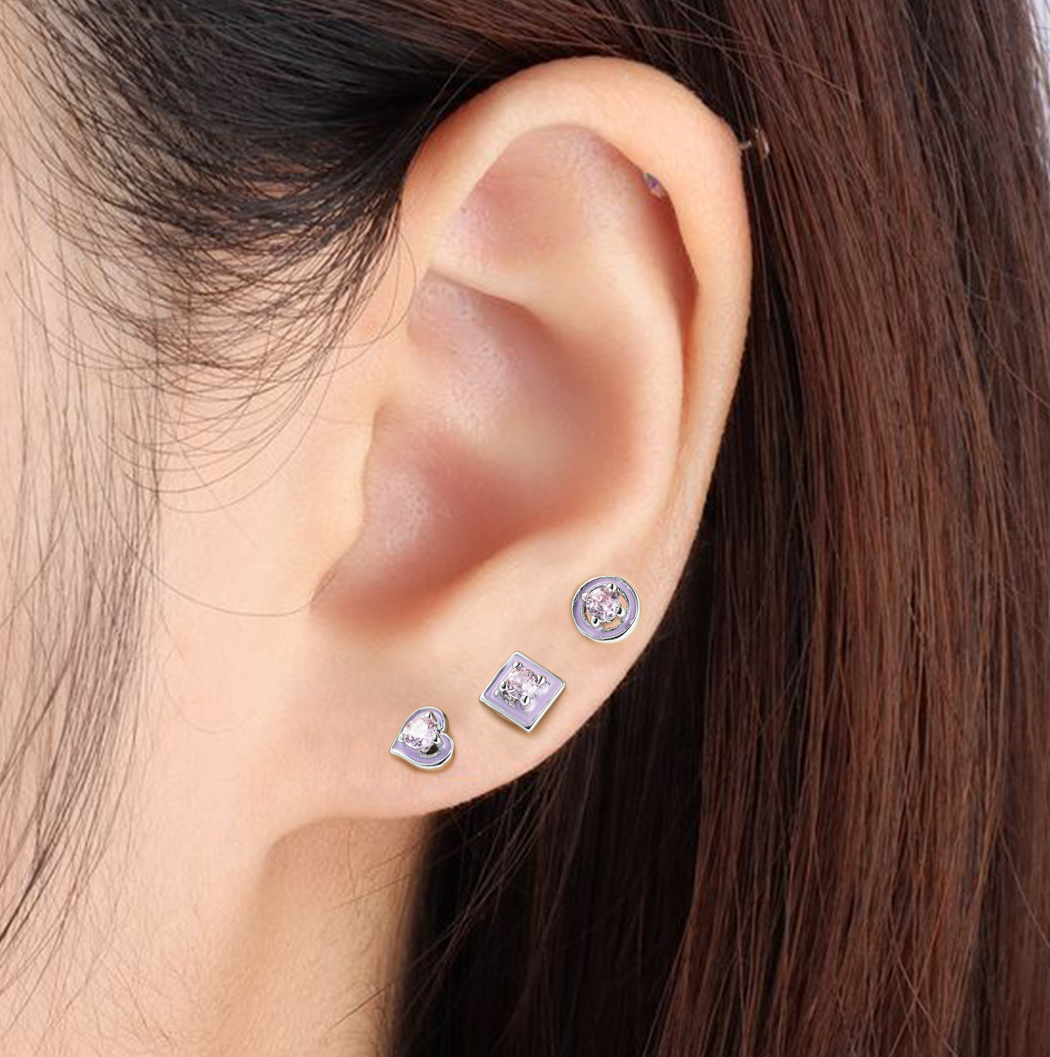Lavender Series Heart Labret Flat Back Stud Earring NCB-CDSB-250055SR